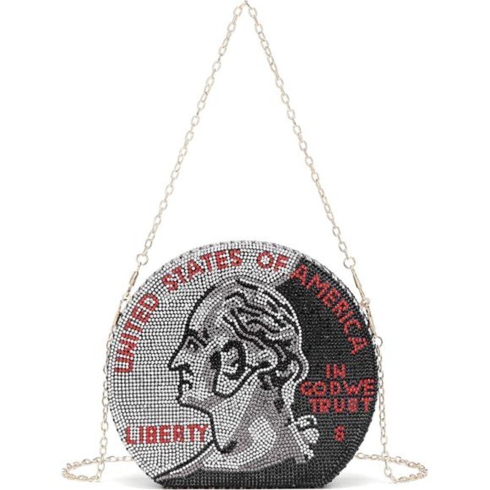 Quarter Coin Purse Handbag Rhinestone Evening Clutch Bag Money Shoulder Strap